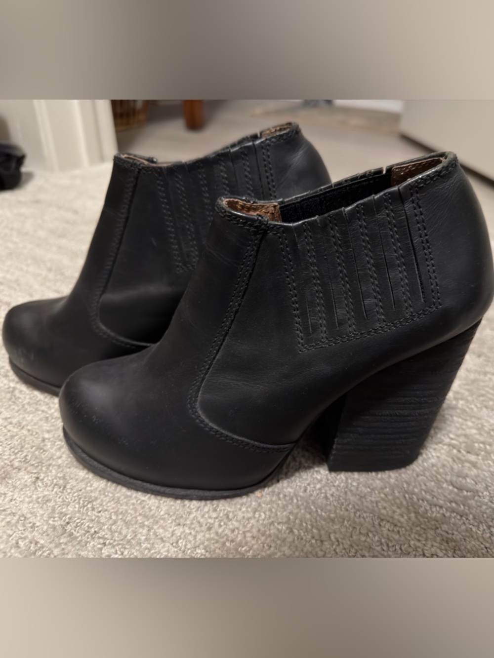 Jeffrey Campbell Black Leather Ankle Booties - Stacked Block Heel